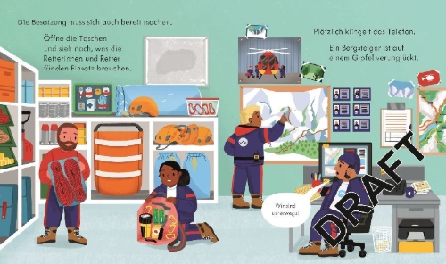 Buchcover und Innenansicht für das Buch: Guck mal, wie das funktioniert! Der Rettungshubschrauber