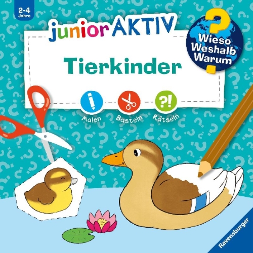 Buchcover und Innenansicht für das Buch: Wieso? Weshalb? Warum? junior AKTIV: Tierkinder