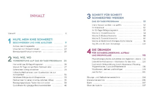 Buchcover und Innenansicht für das Buch: Knie - schmerzfrei in 30 Tagen