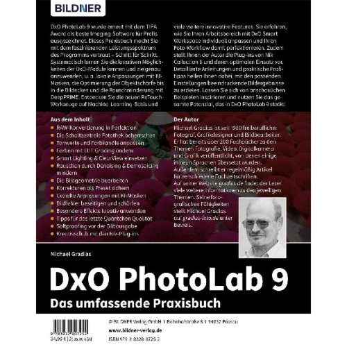 Buchcover und Innenansicht für das Buch: DxO PhotoLab 9 - Das umfassende Praxisbuch