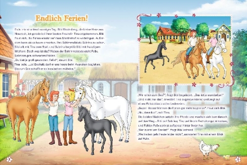 Buchcover und Innenansicht für das Buch: Bibi & Tina: ESCAPE - Löse die Rätsel und finde Sabrinas Fohlen!