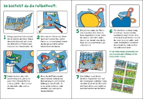 Buchcover und Innenansicht für das Buch: Wir basteln! - Malen, Ausschneiden, Kleben - Fußball