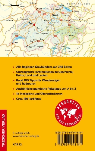 Buchcover und Innenansicht für das Buch: TRESCHER Reiseführer Graubünden