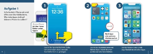 Buchcover und Innenansicht für das Buch: Meine Smartphone-Anleitung für iOS / iPhone - Smartphonekurs für Senioren (Kursbuch Version iPhone) - Das Kursbuch für Apple iPhones / iOS