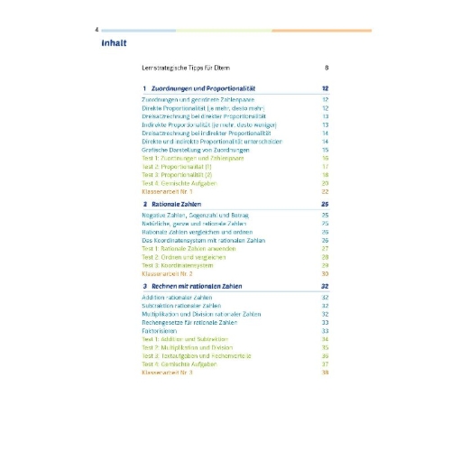 Buchcover und Innenansicht für das Buch: Fit für die Klassenarbeit - Gymnasium. Mathematik 7