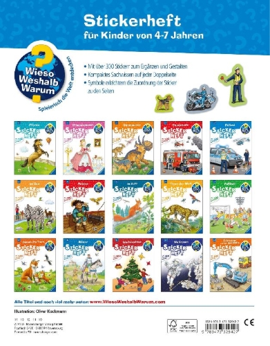 Buchcover und Innenansicht für das Buch: Wieso? Weshalb? Warum? Stickerheft: Polizei