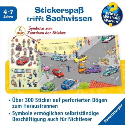 Buchcover und Innenansicht für das Buch: Wieso? Weshalb? Warum? Stickerheft: Polizei
