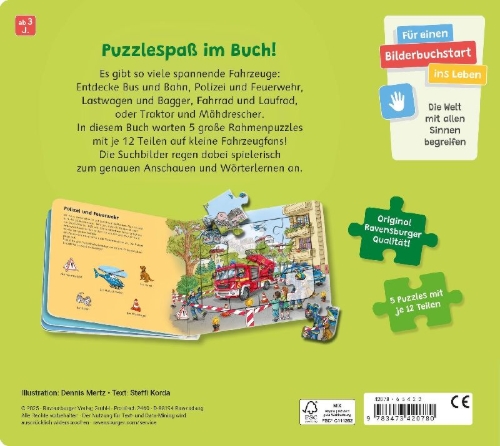 Buchcover und Innenansicht für das Buch: Ravensburger® Puzzle-Buch: Fahrzeuge