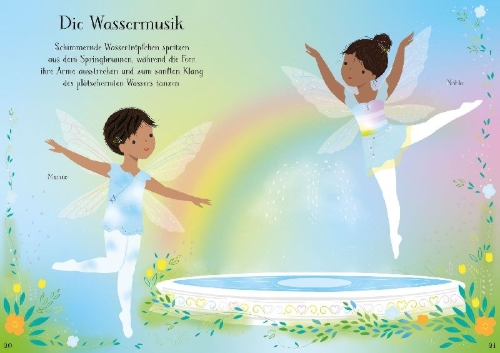 Buchcover und Innenansicht für das Buch: Mein erstes Anziehpuppen-Stickerbuch: Flora, die kleine Feen-Ballerina