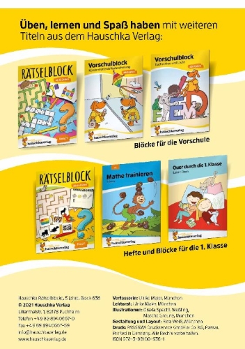 Buchcover und Innenansicht für das Buch: Rätselblock ab 5 Jahre, Band 2, A5-Block