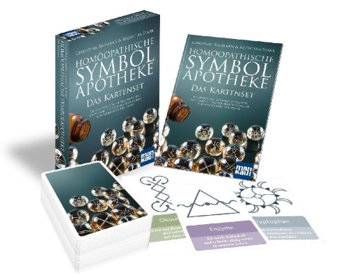 Buchcover und Innenansicht für das Buch: Homöopathische Symbolapotheke. Das Kartenset