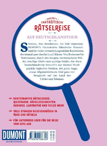 Buchcover und Innenansicht für das Buch: DUMONTs Fantastische Rätselreise Auf Deutschlandtour