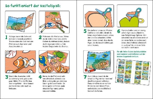 Buchcover und Innenansicht für das Buch: Wir basteln! XXL - Die schönsten Motive zum Malen, Ausschneiden und Kleben (blau)