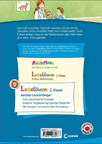Buchcover und Innenansicht für das Buch: Leselöwen 2. Klasse - Geschichten aus der Tierarztpraxis