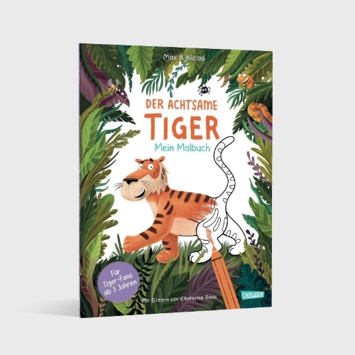 Buchcover und Innenansicht für das Buch: Der achtsame Tiger: Mein Malbuch