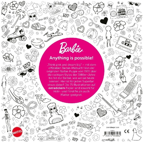 Buchcover und Innenansicht für das Buch: Barbie: Das offizielle Malbuch
