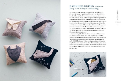 Buchcover und Innenansicht für das Buch: Sewing Happiness: Ein Jahr voller einfacher Nähprojekte für mehr Lebensfreude