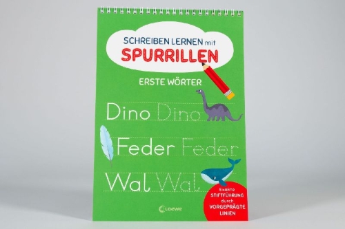 Buchcover und Innenansicht für das Buch: Schreiben lernen mit Spurrillen - Erste Wörter