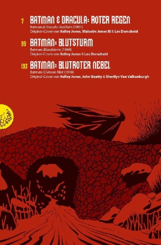 Buchcover und Innenansicht für das Buch: Batman & Dracula: Red Rain; Batman: Bloodstorm; Batman: Crimson Mist