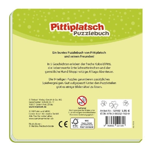 Buchcover und Innenansicht für das Buch: Trötsch Unser Sandmännchen Puzzlebuch mit 4 Puzzle Pittiplatsch