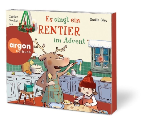 Buchcover und Innenansicht für das Buch: Es düst ein Rentier durch den Schnee