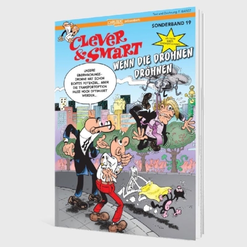 Buchcover und Innenansicht für das Buch: Mortadelo y Filemon: Drones Matones