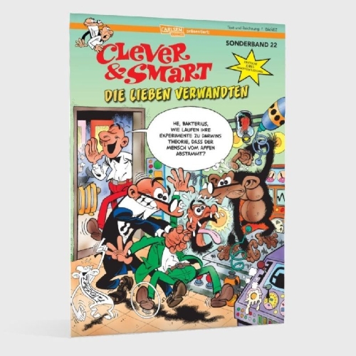 Buchcover und Innenansicht für das Buch: Mortadelo y Filemón. Nuestro antepasado, el mico