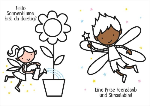Buchcover und Innenansicht für das Buch: Kleine Kreativ-Werkstatt - Ganz einfach ausmalen: Feen