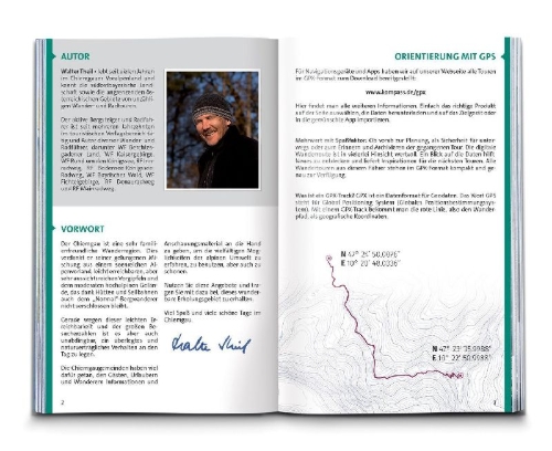 Buchcover und Innenansicht für das Buch: KOMPASS Wanderführer Chiemgauer Alpen, 65 Touren mit Extra-Tourenkarte