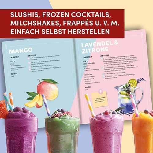 Buchcover und Innenansicht für das Buch: Die 150 besten Rezepte für die Ninja Slushi
