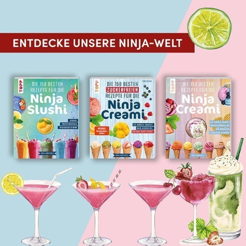Buchcover und Innenansicht für das Buch: Die 150 besten Rezepte für die Ninja Slushi