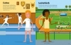 Buchcover und Innenansicht für das Buch: Mein Anzieh-Stickerbuch: Sportarten aus aller Welt