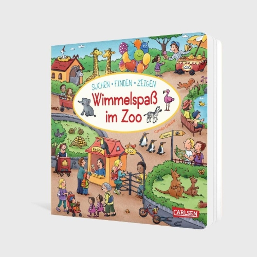Buchcover und Innenansicht für das Buch: Wimmelspaß im Zoo