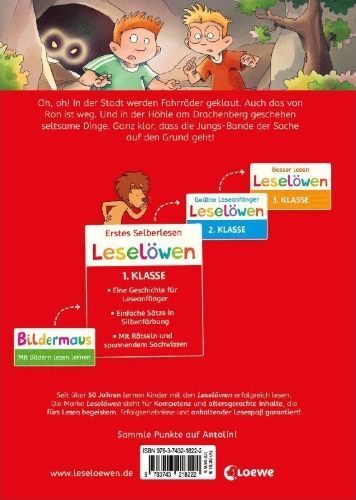 Buchcover und Innenansicht für das Buch: Leselöwen 1. Klasse - Die Jungs-Bande auf Spurensuche