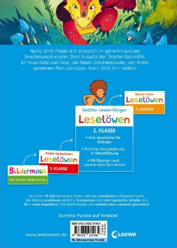 Buchcover und Innenansicht für das Buch: Leselöwen 2. Klasse - Reise in den Wald der Drachen