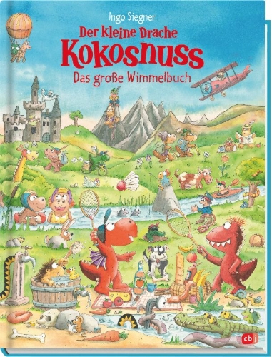 Buchcover und Innenansicht für das Buch: Der kleine Drache Kokosnuss - Das große Wimmelbuch