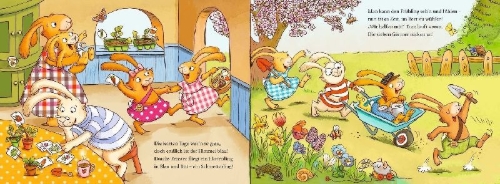 Buchcover und Innenansicht für das Buch: Wenn sieben kleine Gartenhasen zu Käfern und Radieschen rasen