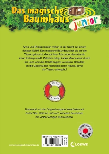 Buchcover und Innenansicht für das Buch: Das magische Baumhaus junior (Band 20) - SOS auf der Titanic