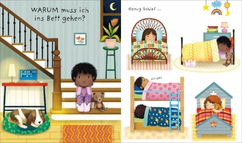 Buchcover und Innenansicht für das Buch: Warum muss ich ins Bett?