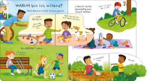 Buchcover und Innenansicht für das Buch: Aufklappen und Gefühle verstehen: Warum bin ich manchmal wütend?
