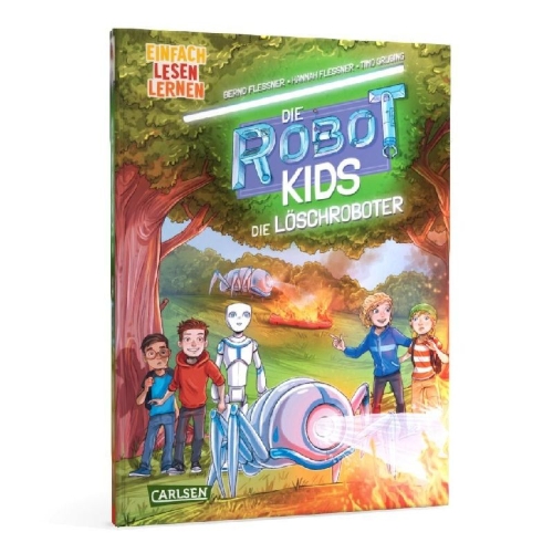 Buchcover und Innenansicht für das Buch: Die Robot-Kids: Die Löschroboter