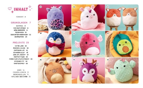 Buchcover und Innenansicht für das Buch: So squishy nähen: Niedliche Plüschtiere in groß und klein für Squishmallow-Fans mit @mommymade