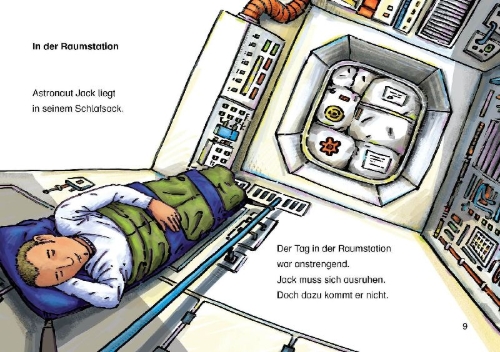 Buchcover und Innenansicht für das Buch: Leselöwen 1. Klasse - Alarm auf der Weltraumstation