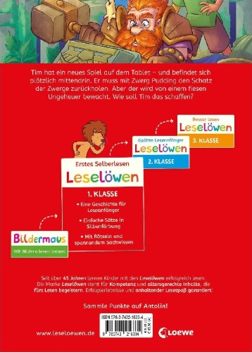 Buchcover und Innenansicht für das Buch: Leselöwen 1. Klasse - Das geheime Gold der Zwerge