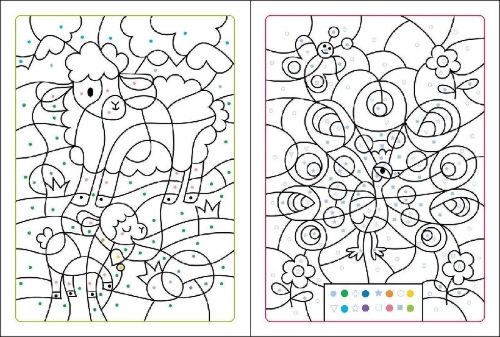 Buchcover und Innenansicht für das Buch: Mes Coloriages Magiques - La Ferme