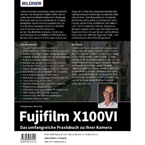 Buchcover und Innenansicht für das Buch: Fujifilm X100VI: Das umfangreiche Praxisbuch zu Ihrer Kamera