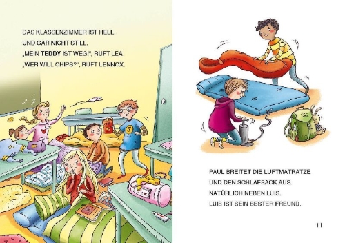Buchcover und Innenansicht für das Buch: Leselöwen 1. Klasse - Lesenacht im Klassenzimmer