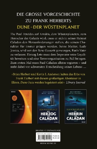 Buchcover und Innenansicht für das Buch: Dune: The Heir of Caladan - The Caladan Trilogy Book 3