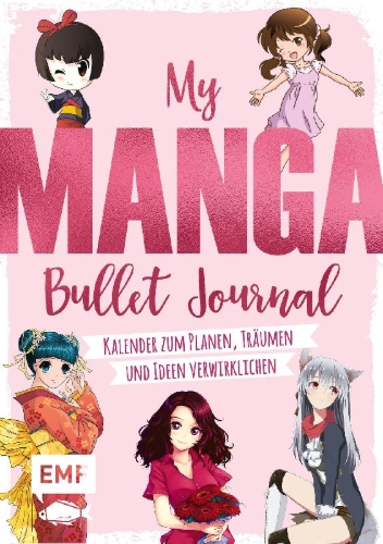 Buchcover und Innenansicht für das Buch: My Manga Bullet Journal zum Ausfüllen und Gestalten