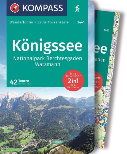 Buchcover und Innenansicht für das Buch: KOMPASS Wanderführer Königssee, Nationalpark Berchtesgaden, Watzmann, 42 Touren mit Extra-Tourenkarte